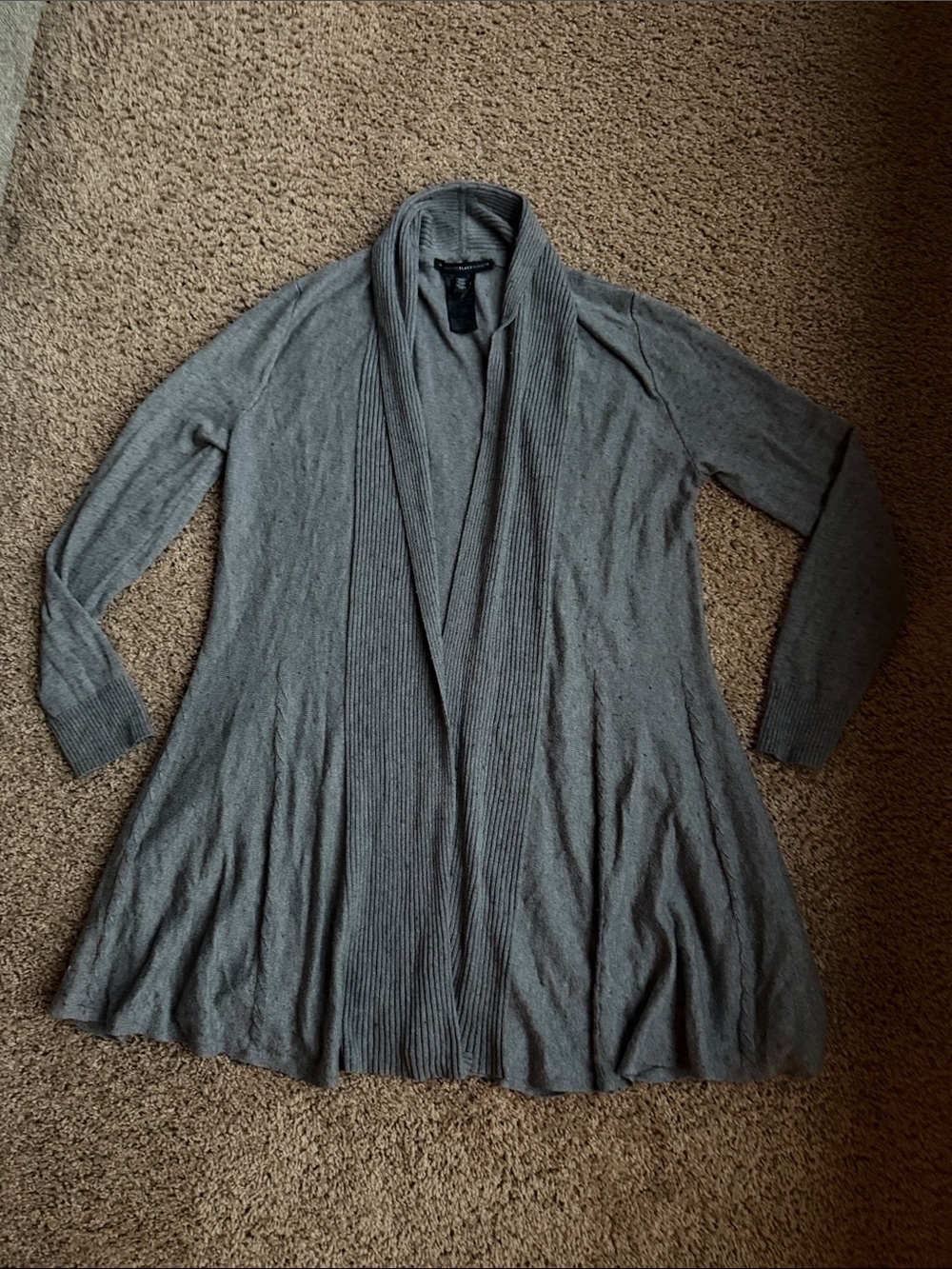 White House Black Market Gray Open-Front Ribbed Trim Cardigan